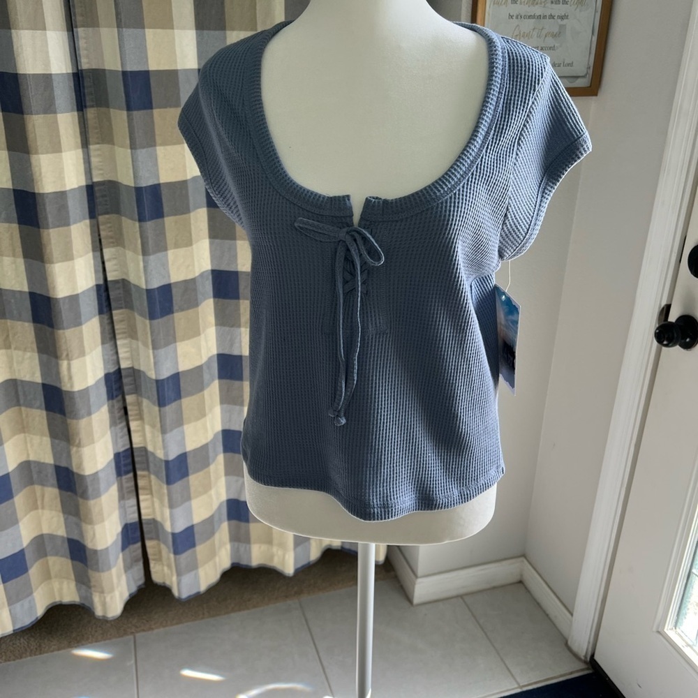 OUTLAW: Women Blue Lace Up Tie Front Crop Top, Size L
